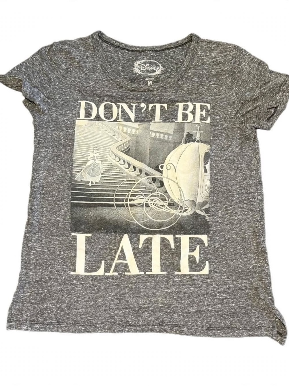 Disney Cinderella Don’t Be Late Graphic Tee Women’s Medium Charcoal Gray